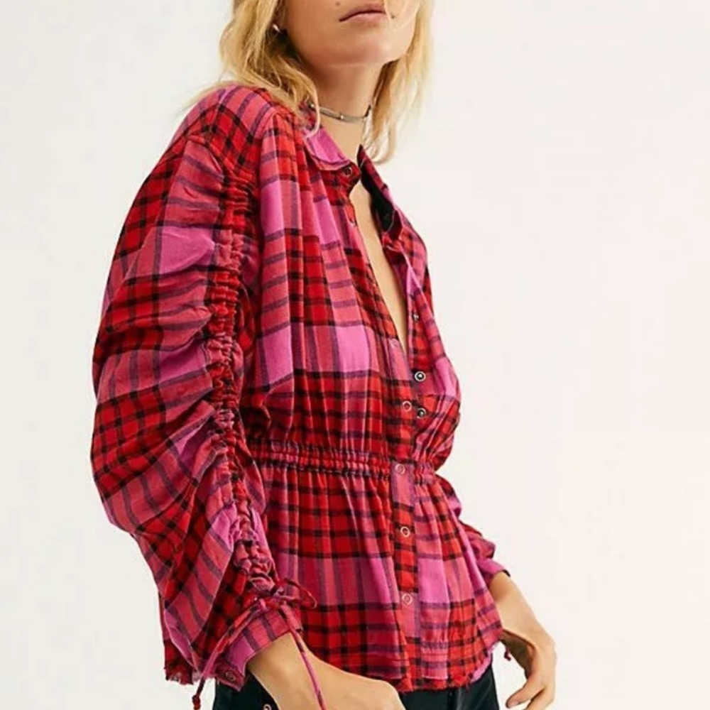 Free People pacific Dawn plaid shirt XS NWT